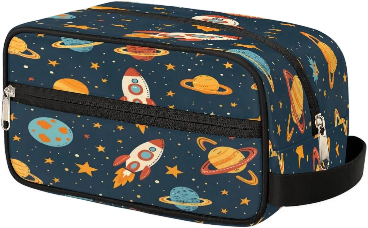 Toiletry Bag for Boys Man Galaxy Planet Rocket,Travel Toiletry Bag for Woman Comestic Makeup Bag,Waterproof Shaving Bag for Toiletries Accessories Travel Essentials