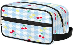 Toiletry Bag for Boys Man Geometric Plaid Cherry Fruit,Travel Toiletry Bag for Woman Comestic Makeup Bag,Waterproof Shaving Bag for Toiletries Accessories Travel Essentials