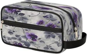 Toiletry Bag for Boys Man Vintage Purple Flower Leaves,Travel Toiletry Bag for Woman Comestic Makeup Bag,Waterproof Shaving Bag for Toiletries Accessories Travel Essentials