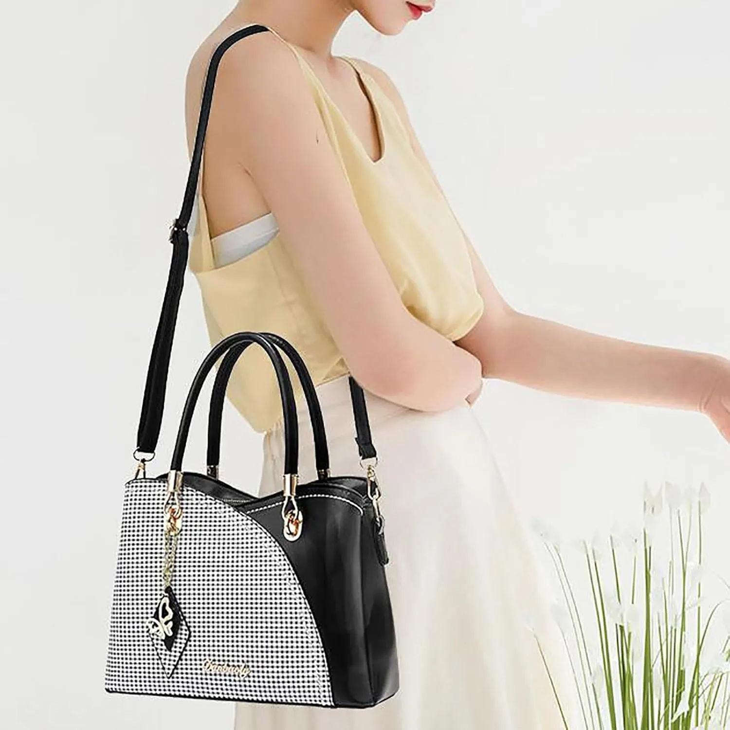 Tote Bag For Women Color Block Women Hobo Handbags Large Capacity Plaid Middle Shoulder Messenger Bag For Daily Work A