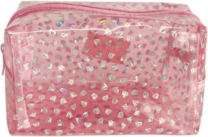 TotePrint Portable Waterproof Makeup Bag for Travel,Diamond solid color Makeup Bags with Zipper Pen Pouch (light pink)