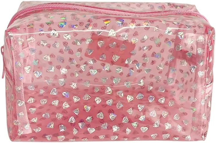 TotePrint Portable Waterproof Makeup Bag for Travel,Diamond solid color Makeup Bags with Zipper Pen Pouch (light pink)