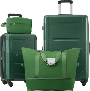 Travel Light with 2 Piece Expandable Luggage Set, Spinner Wheels and Lightweight ABS Design, Green
