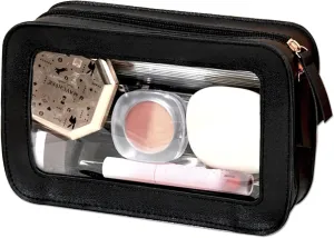 Travel Toiletry Cosmetic Bag Stylish and Portable Makeup Organizer for Travel and Daily Use (Black)