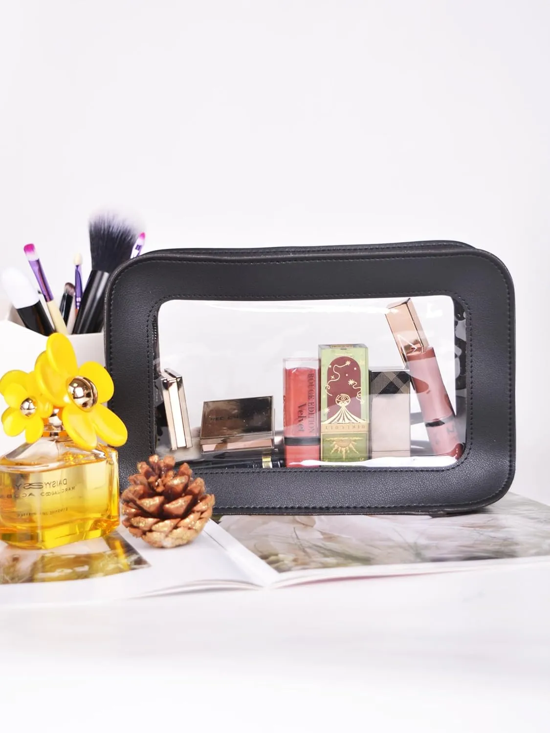 Travel Toiletry Cosmetic Bag Stylish and Portable Makeup Organizer for Travel and Daily Use (Black)
