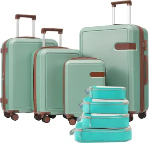 Travel with Lightweight 4 Piece Luggage Set, Expandable with Packing Cubes and 360 Spinner Wheels, Light Green
