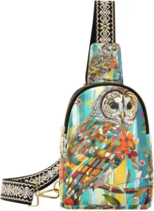 trendy Barred Owl Stained Glass fanny pack diaper multipurpose crossbody fanny pack for for hiking