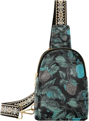 Trendy Blue Black Strawberry fanny packs crossbody leather sling backpack sling bag for travel