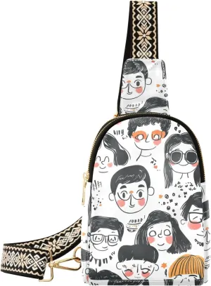 trendy Cartoon Funny Faces fanny pack women leather fanny packs crossbody bags for day pack