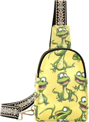 trendy Cartoon Funny Green Dinosaur bags for women leather fanny pack crossbody bags for hiking