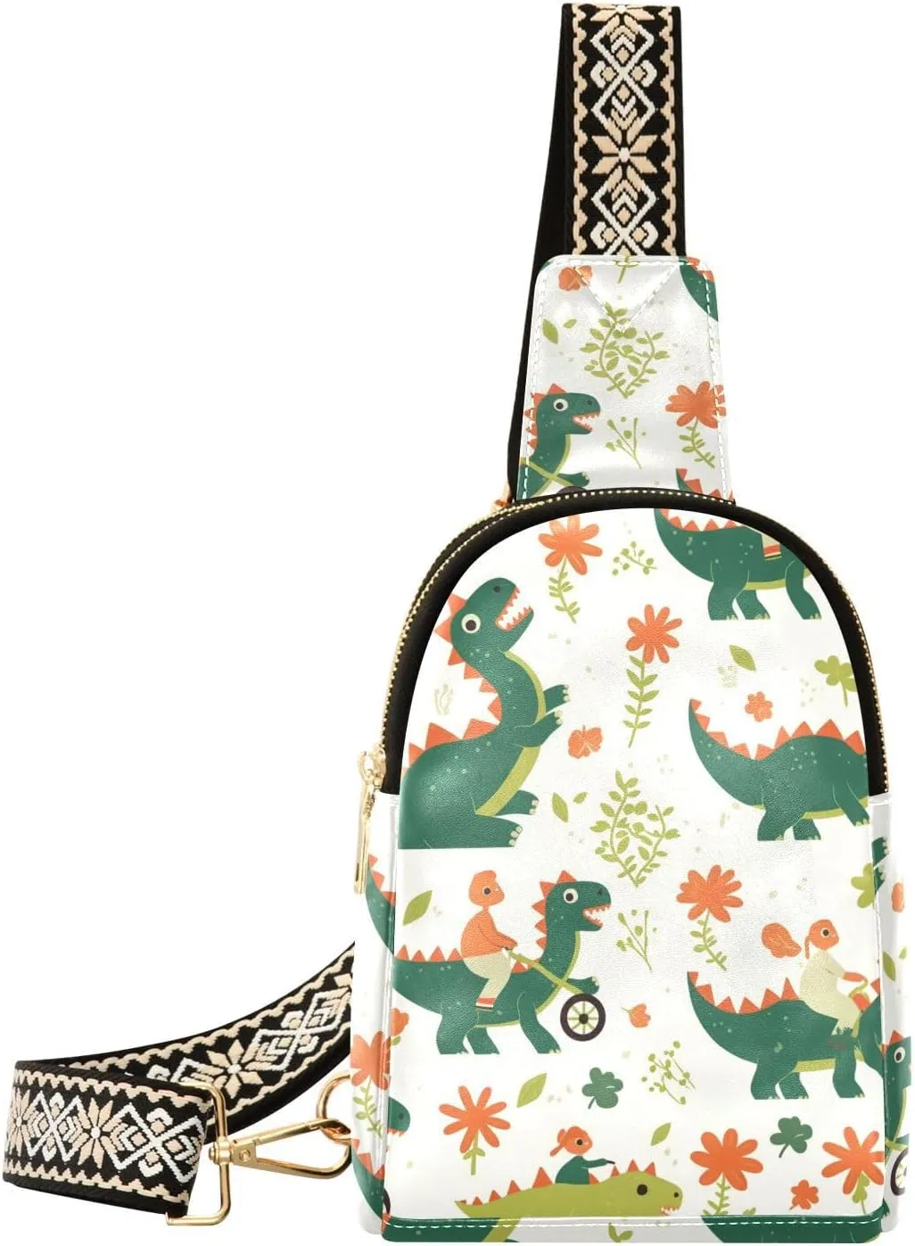 trendy Childish Doodle Green Dino travel fanny pack waterproof leather crossbody fanny packs for travel