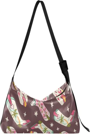 Trendy Cowboy Boots Hobo Crossbody Bags for Women Leather Large Shoulder Bag Cross Body Cartoon Trendy Womens Tote Bags Handbag for Travel Shopping