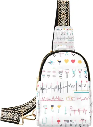 trendy Doctors Cartoon Electrocardiogram White fanny pack purse multipurpose leather fanny pack crossbody for hiking