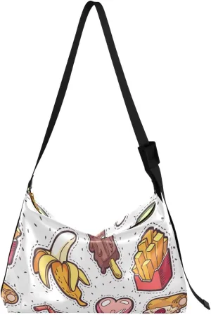 Trendy Fast Food Hobo Crossbody Bags for Women Leather Large Shoulder Bag Cross Body Cartoon Style Trendy Womens Tote Bags Handbag for Travel Shopping