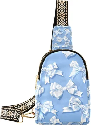 Trendy Innocent Cute White Bow bags fanny pack leather small sling bag for travel