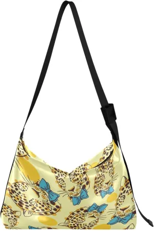 Trendy Leopard Bow Tie Hobo Crossbody Bags for Women Leather Large Shoulder Bag Cross Body Funny Animals Head Trendy Womens Tote Bags Handbag for Travel Shopping