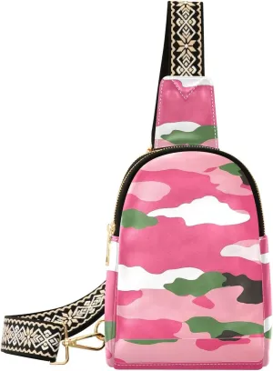 trendy Red Camouflage Pattern leather sling bag leather fanny pack sling bag for hiking