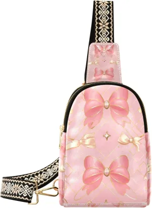 Trendy Rose Gold Bow sling bag leather fanny packs crossbody bags for travel