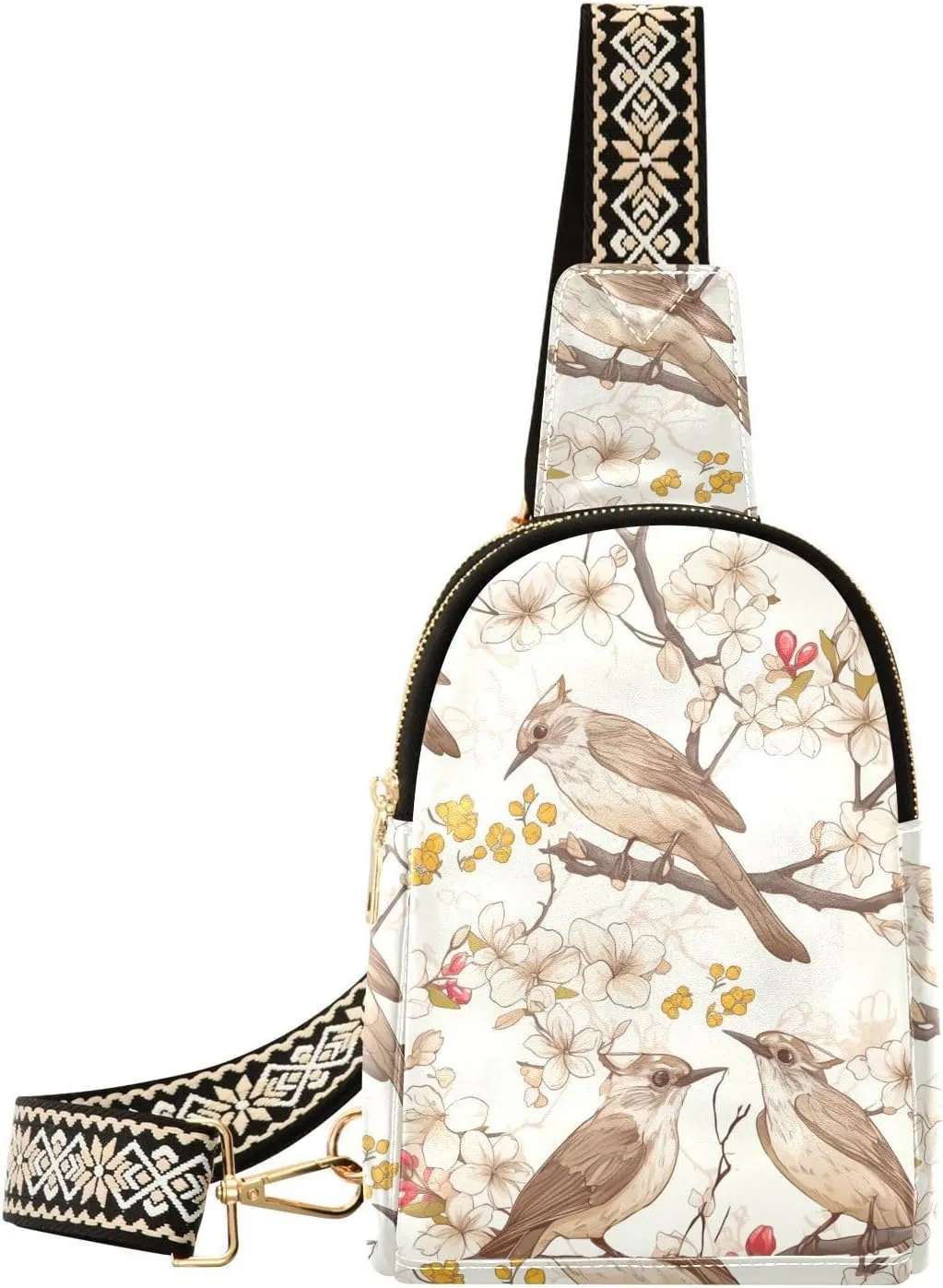 trendy Spring Retro Birds leather crossbody bags sturdy fanny pack crossbody bags for hiking