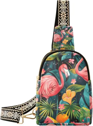 Trendy Subtropical Watermelons and Flamingos shoulder bag leather shoulder fanny pack for travel