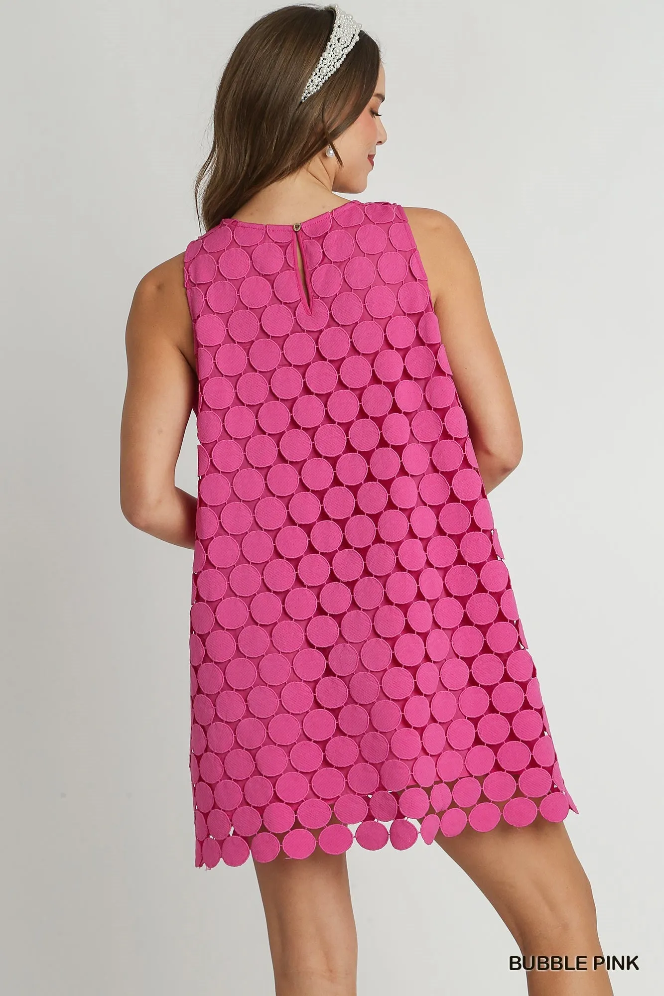 Umgee Bubble Gum Pink Polka Dot Lace Shift Dress