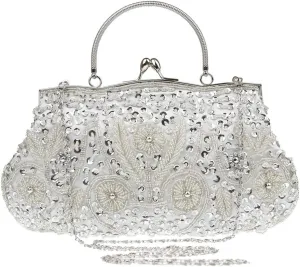 Vintage Handmade Beaded Embroidered Dress Bag Dinner Bag Elegant Cheongsam Bag Women's Handbag Beaded Bag(D)