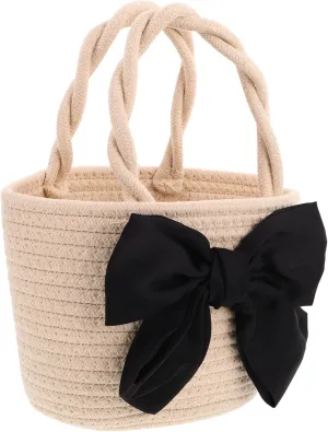 Vintage Style Bowknot Handbag Women's Large Capacity Woven Purse Modern Colorblock Weave for Fashionable Look