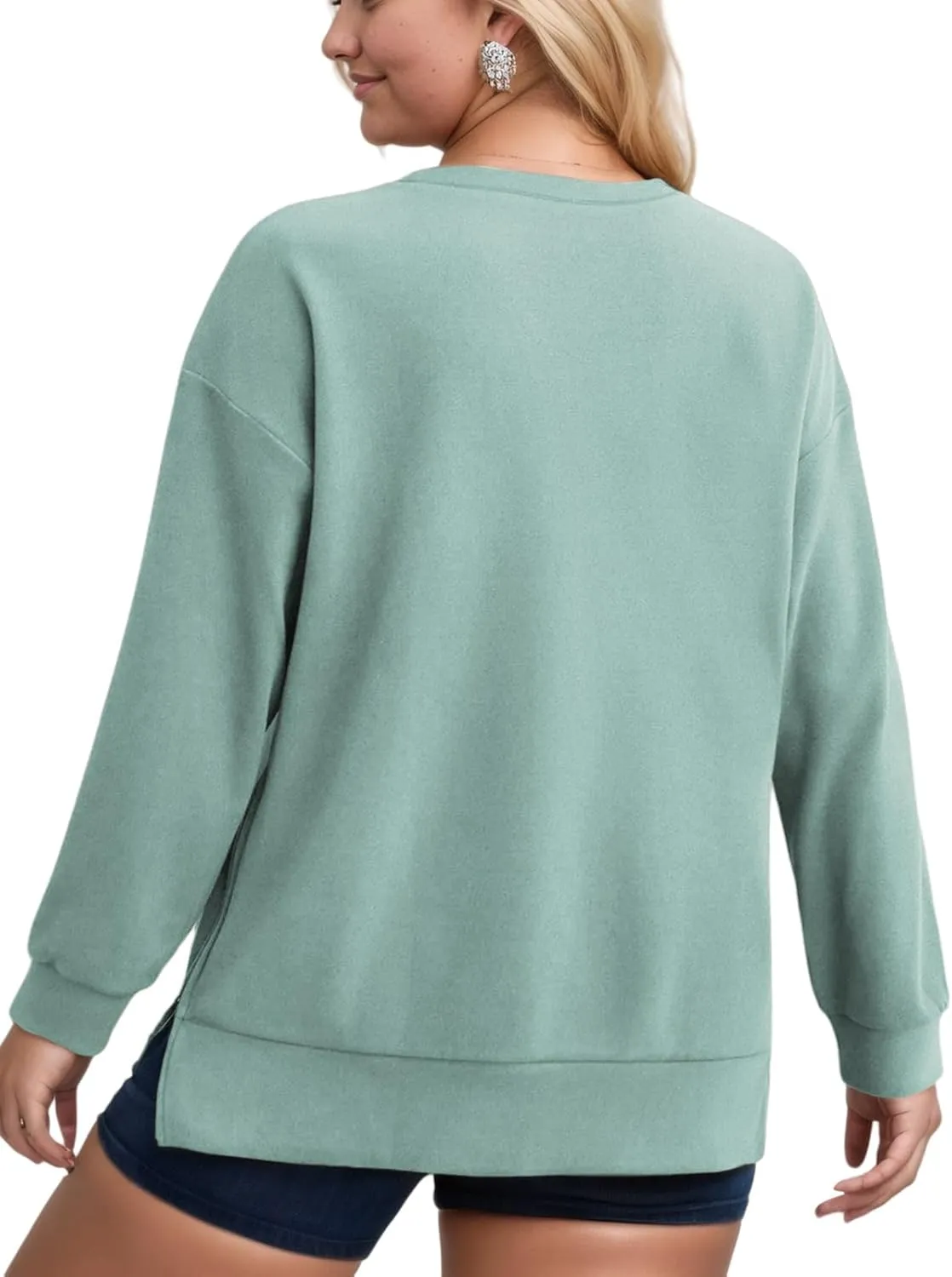 VISLILY Women's-Plus-Size-Oversized-Sweatshirts Trendy Zipper Side Slit Pullover Tops Casual Loose Long Sleeve Shirts XL-5XL