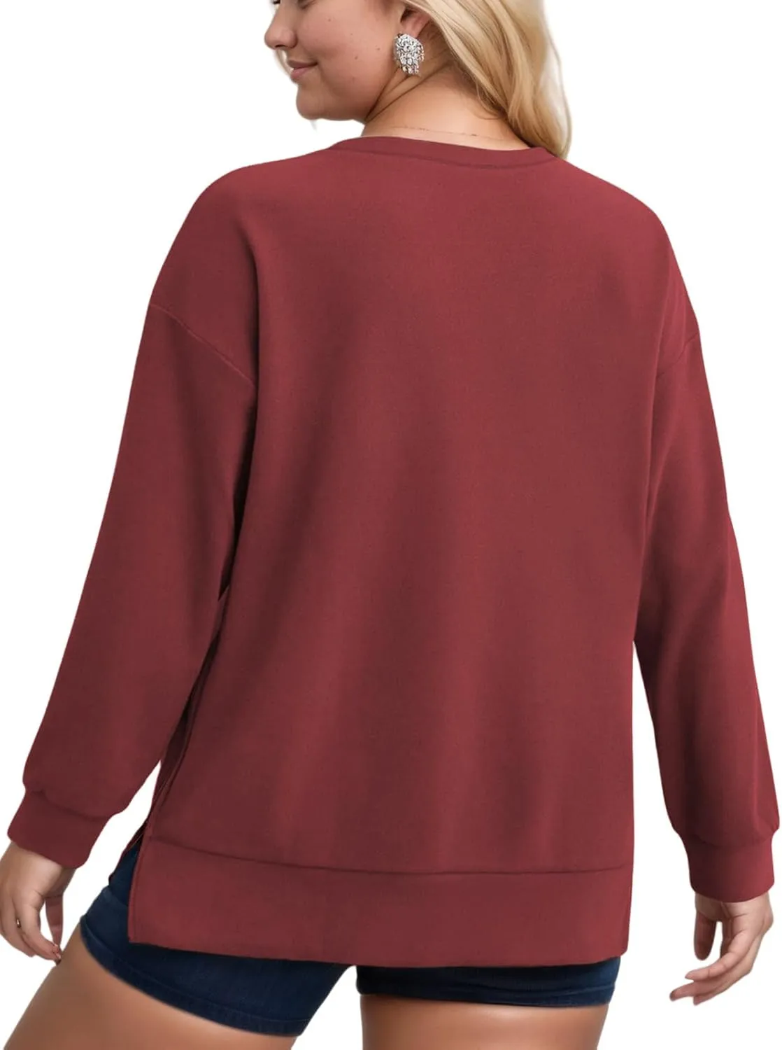 VISLILY Women's-Plus-Size-Oversized-Sweatshirts Trendy Zipper Side Slit Pullover Tops Casual Loose Long Sleeve Shirts XL-5XL