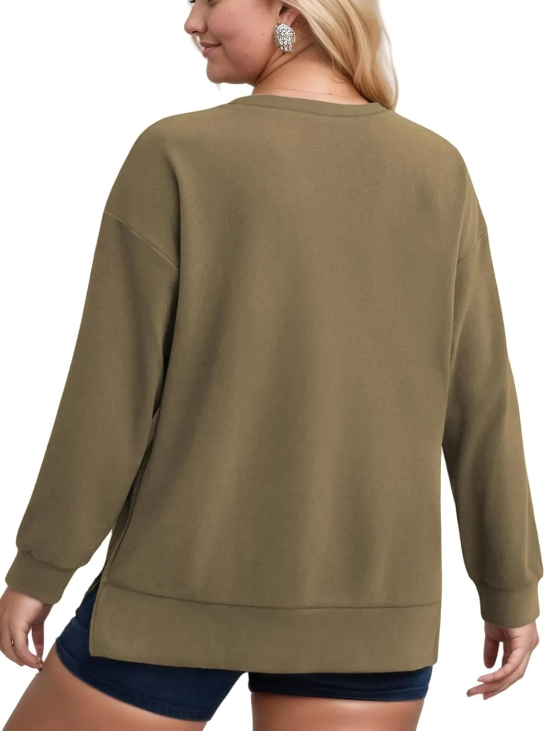 VISLILY Women's-Plus-Size-Oversized-Sweatshirts Trendy Zipper Side Slit Pullover Tops Casual Loose Long Sleeve Shirts XL-5XL