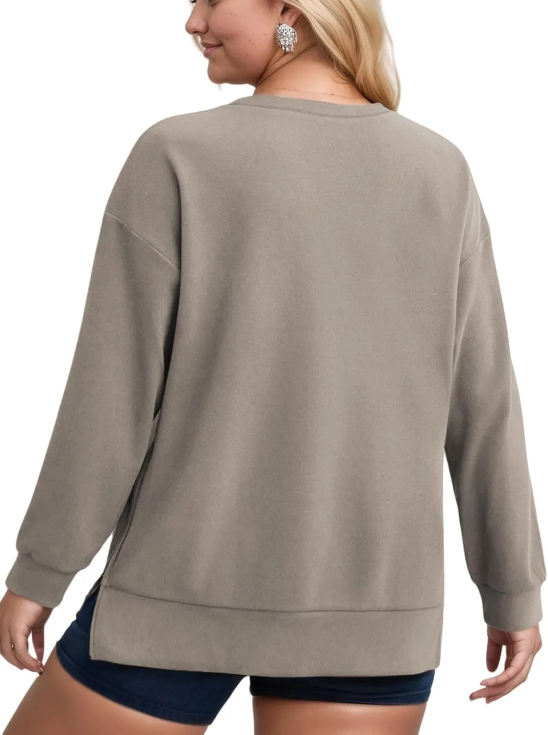 VISLILY Women's-Plus-Size-Oversized-Sweatshirts Trendy Zipper Side Slit Pullover Tops Casual Loose Long Sleeve Shirts XL-5XL