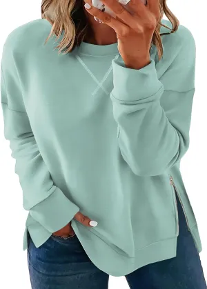 VISLILY Women's-Plus-Size-Oversized-Sweatshirts Trendy Zipper Side Slit Pullover Tops Casual Loose Long Sleeve Shirts XL-5XL