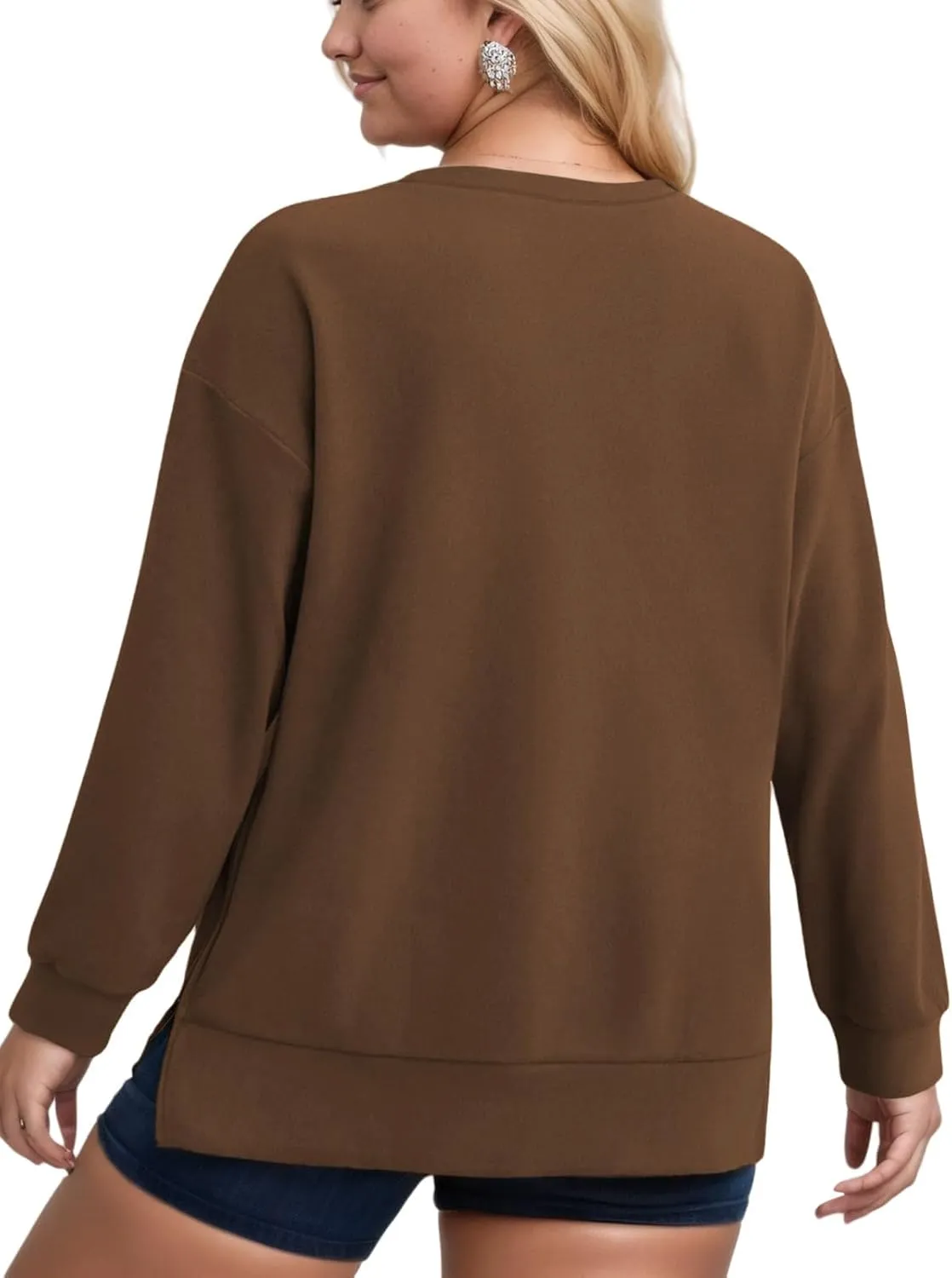 VISLILY Women's-Plus-Size-Oversized-Sweatshirts Trendy Zipper Side Slit Pullover Tops Casual Loose Long Sleeve Shirts XL-5XL