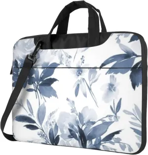 Watercolor Navy Blue Flowers Modern 13-15.6 Inch Laptop Bag For Man And Women, Computer Messenger Bag, Trendy Shoulder Strap Design