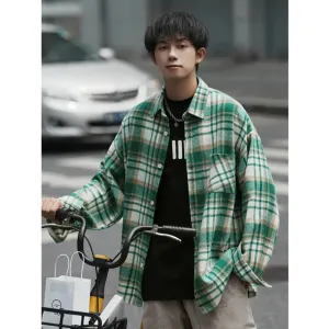 Wiaofellas  -  Winter Thick Shirt Men Oversized Fashion Retro Plaid Shirt Men Streetwear Korean Loose Woolen Shirt Mens Thicken Casual Shirts