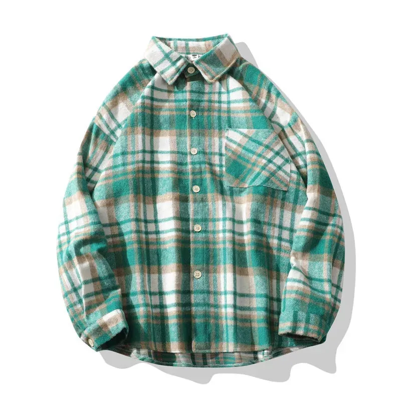 Wiaofellas  -  Winter Thick Shirt Men Oversized Fashion Retro Plaid Shirt Men Streetwear Korean Loose Woolen Shirt Mens Thicken Casual Shirts