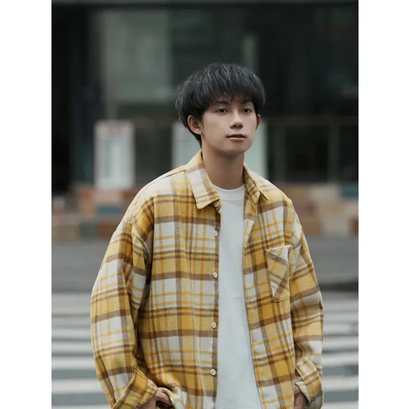 Wiaofellas  -  Winter Thick Shirt Men Oversized Fashion Retro Plaid Shirt Men Streetwear Korean Loose Woolen Shirt Mens Thicken Casual Shirts
