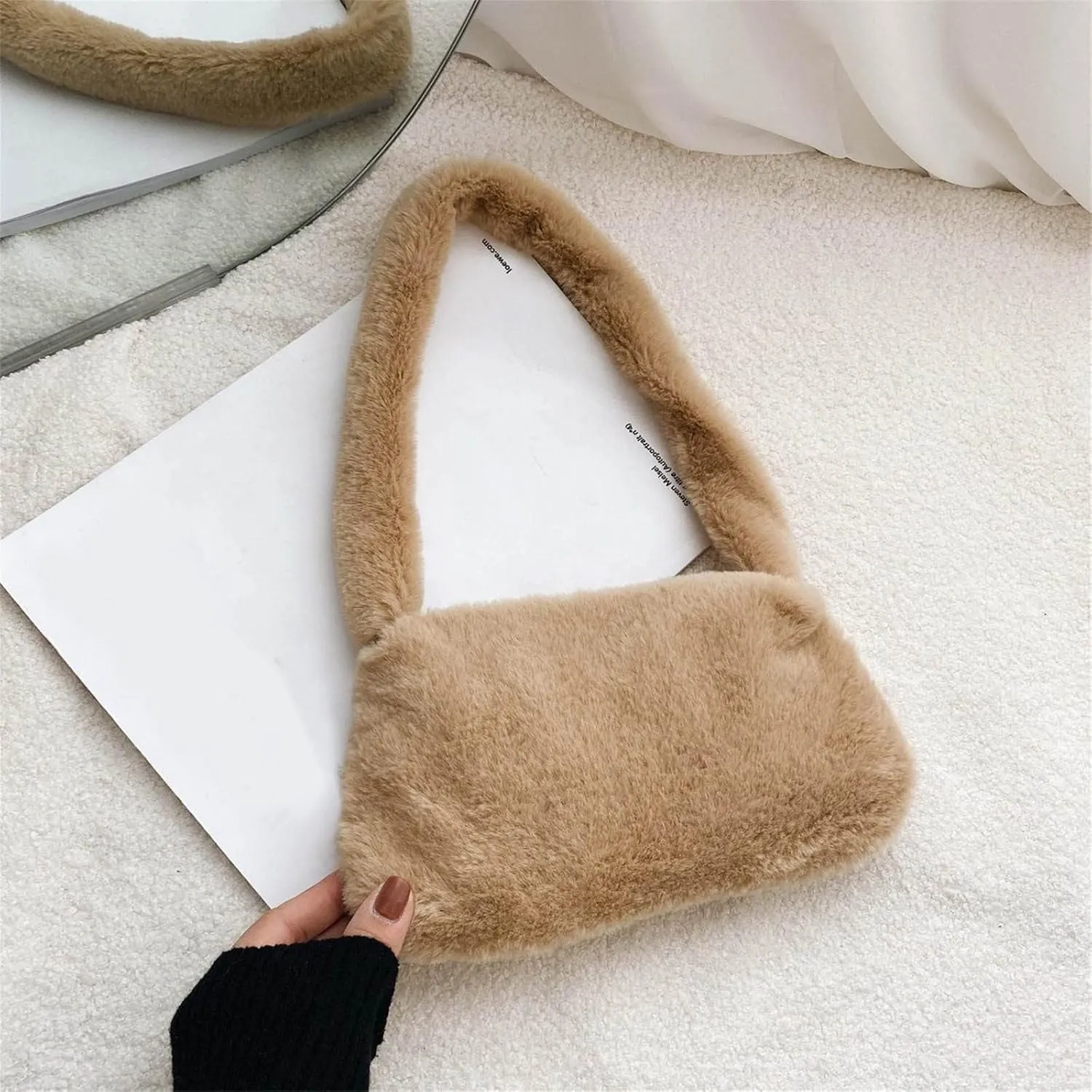 Wild Ladies Bag Portable Bag Furry Messenger Underarm Bags Shoulder Fashion One Shoulder Bags (Khaki, One Size)
