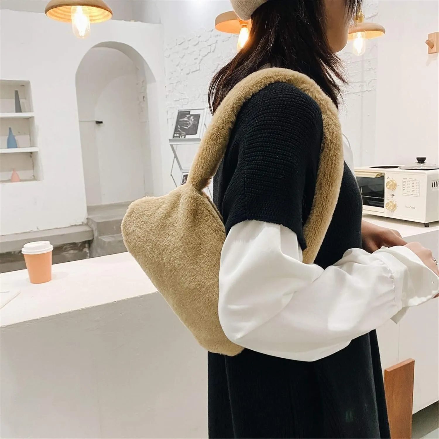 Wild Ladies Bag Portable Bag Furry Messenger Underarm Bags Shoulder Fashion One Shoulder Bags (Khaki, One Size)