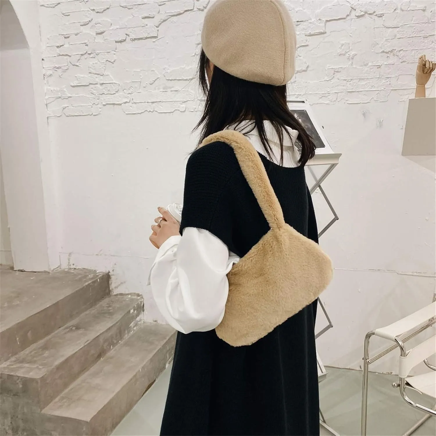 Wild Ladies Bag Portable Bag Furry Messenger Underarm Bags Shoulder Fashion One Shoulder Bags (Khaki, One Size)