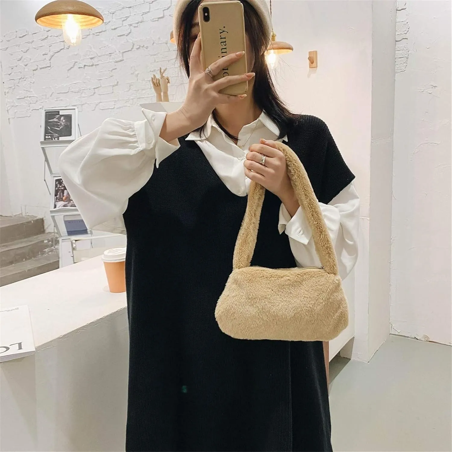 Wild Ladies Bag Portable Bag Furry Messenger Underarm Bags Shoulder Fashion One Shoulder Bags (Khaki, One Size)