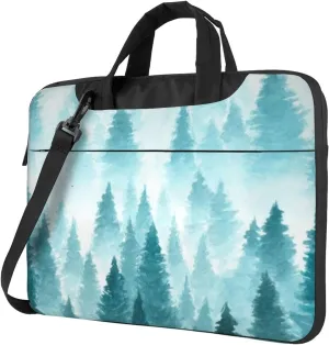 Winter Blue Forest Modern 13-15.6 Inch Laptop Bag For Man And Women, Computer Messenger Bag, Trendy Shoulder Strap Design