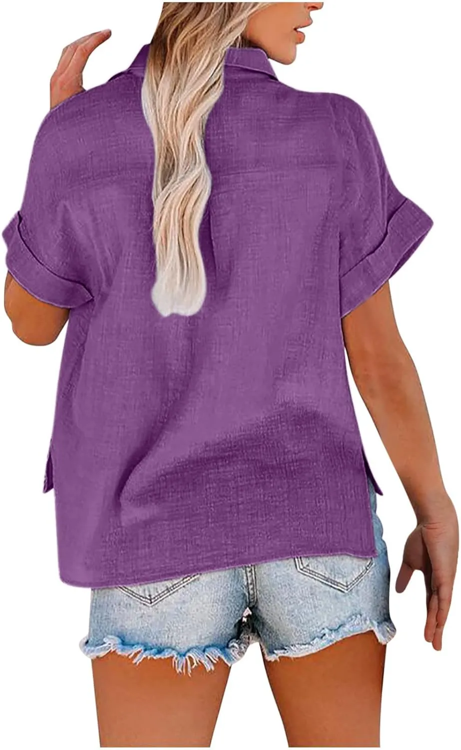 Wkishenl Womens Button Down Shirts Plus Size Cotton Linen Tops Loose Casual V Neck Blouse Summer Trendy T-Shirts with Pockets