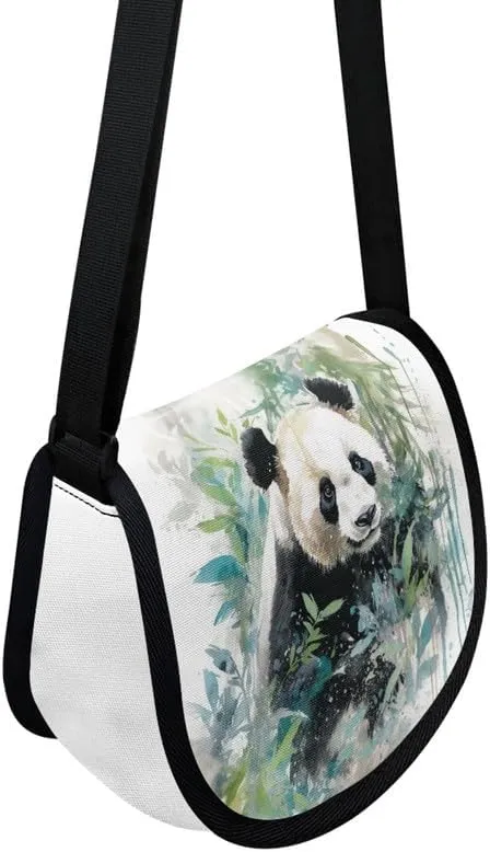 Women Aztec Boho Small Crossbody Bag Watercolor Galaxy Wolf Satchel Pack Minimalist Modern Semi Circle Messenger Bag
