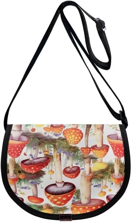 Women Aztec Boho Small Crossbody Bag Watercolor Galaxy Wolf Satchel Pack Minimalist Modern Semi Circle Messenger Bag