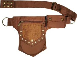 Women Brown Waist Pack, Renaissance Bag Thigh Bag, Light Weight Polyester, Adjustable Waist Belt, Festival Gift