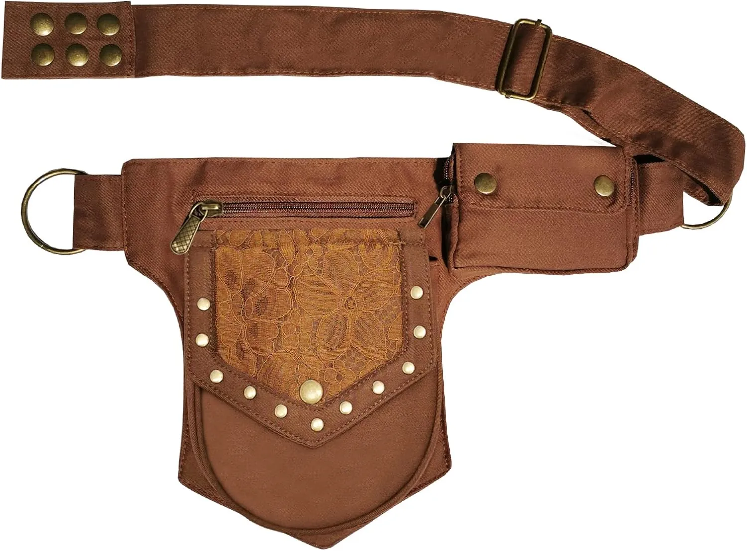 Women Brown Waist Pack, Renaissance Bag Thigh Bag, Light Weight Polyester, Adjustable Waist Belt, Festival Gift