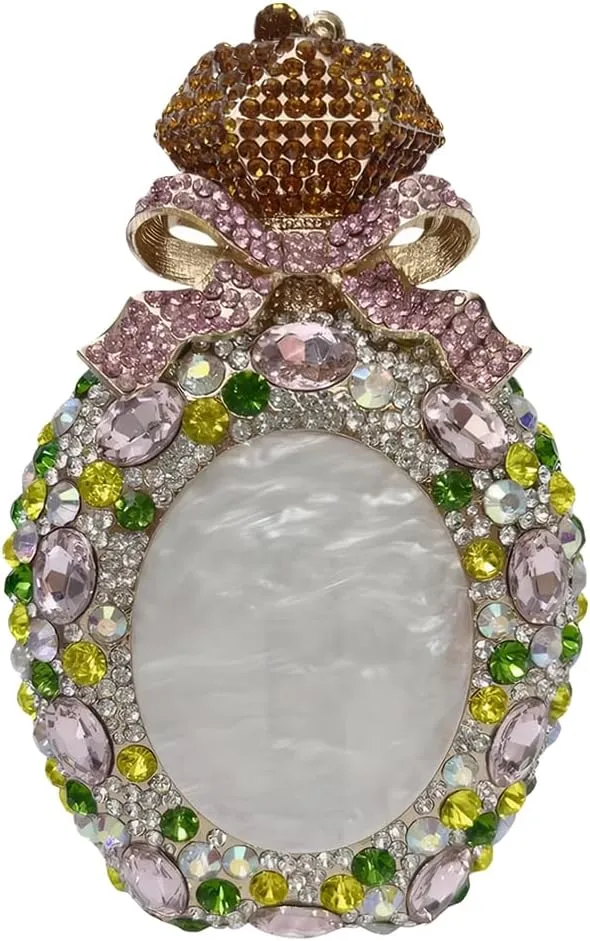 Women Elegant Crystal Perfume Bottle Evening Bag Glitter Gemstone Bowknot Clutch Purse for Family Gathering Cocktail