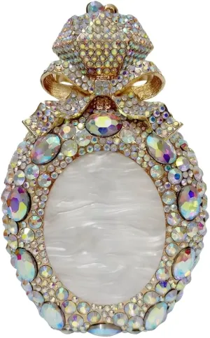 Women Elegant Crystal Perfume Bottle Evening Bag Glitter Gemstone Bowknot Clutch Purse for Family Gathering Cocktail