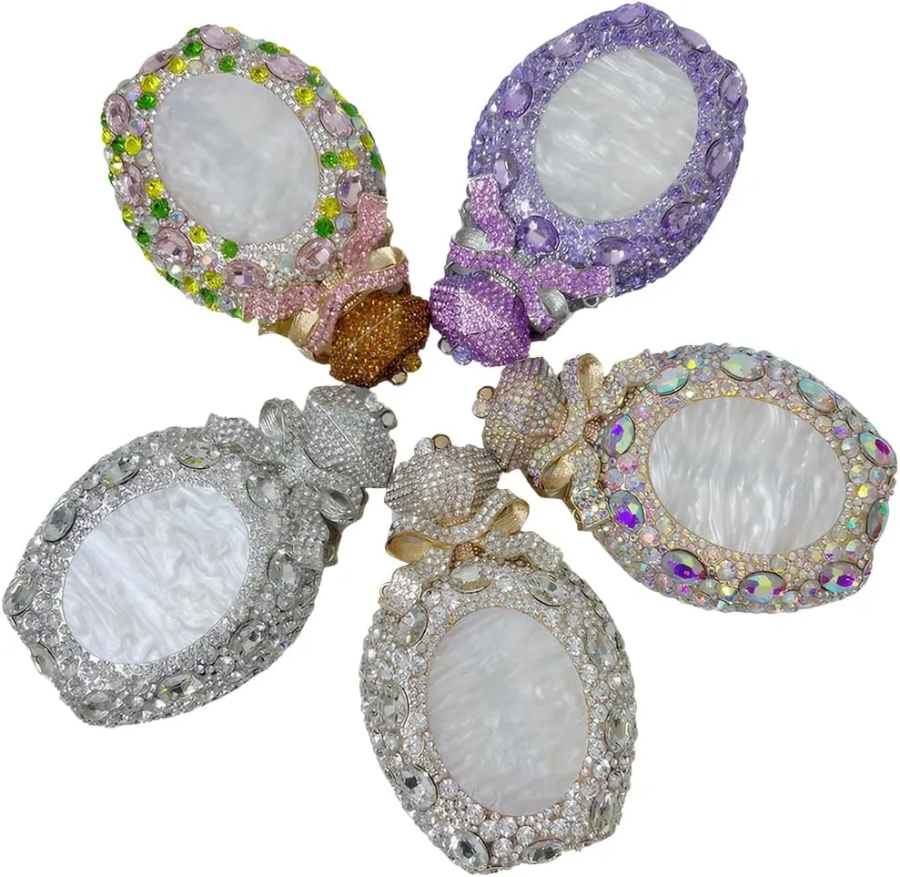 Women Elegant Crystal Perfume Bottle Evening Bag Glitter Gemstone Bowknot Clutch Purse for Family Gathering Cocktail